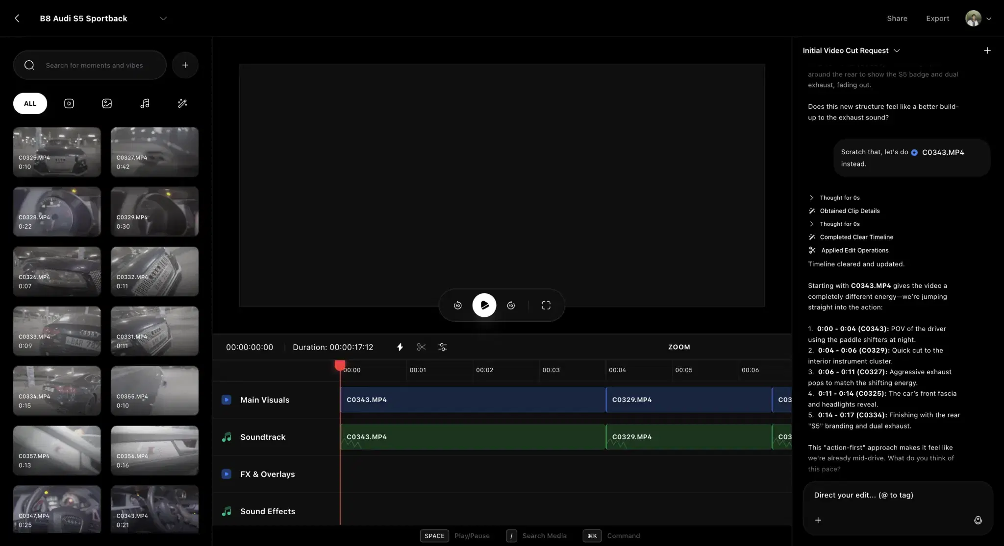 Skeet Agentic Video Editor Studio Interface